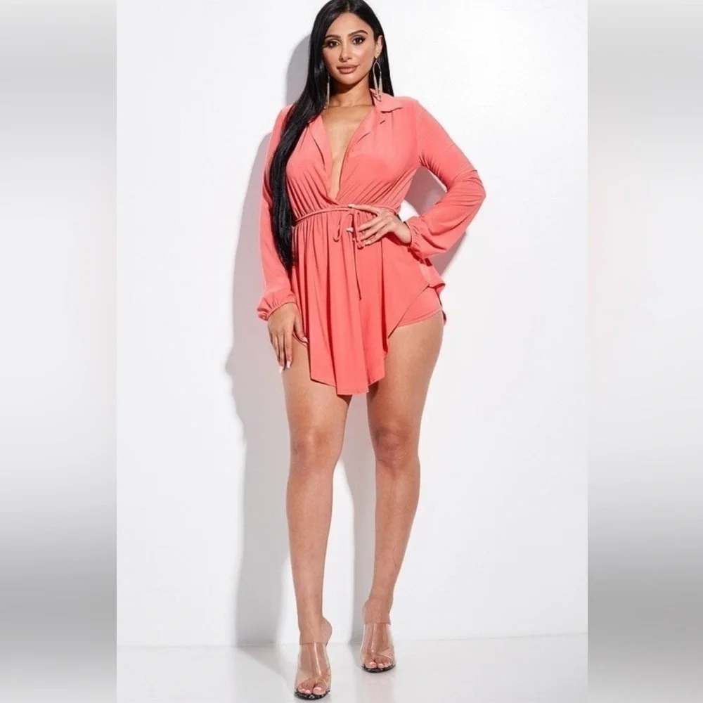 FEW LEFT “Lasting Impression” Coral Long Sleeve Top & Bottoms Set - Picture 3 of 6